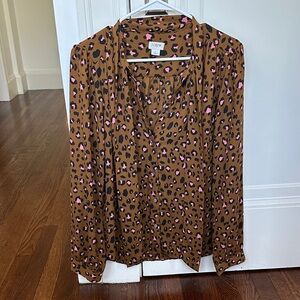 J. Crew Brown and Pink Leopard Print Blouse